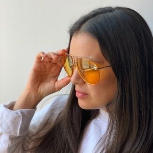 Yellow tinted aviator sunglasses w silver hardware